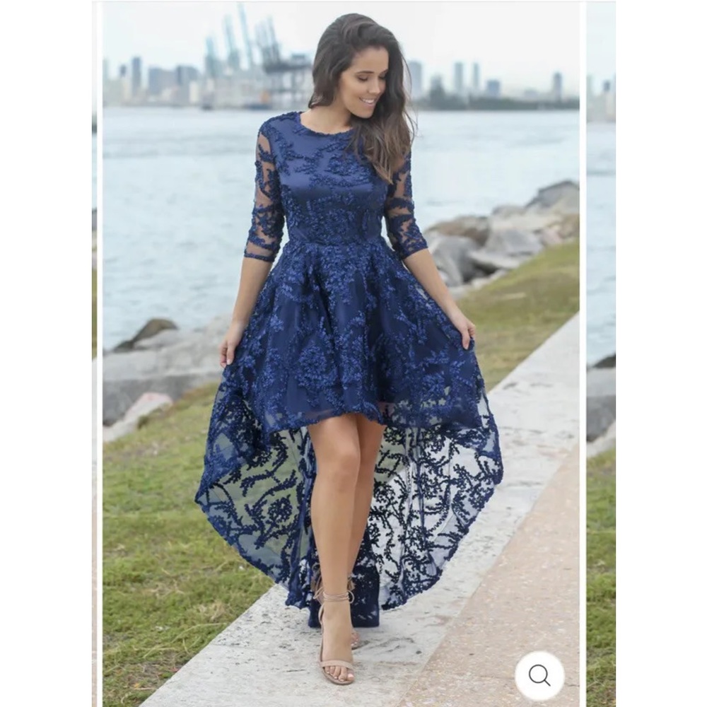 Maniju NAVY HIGH LOW DRESS WITH 3/4 SLEEVES Size M